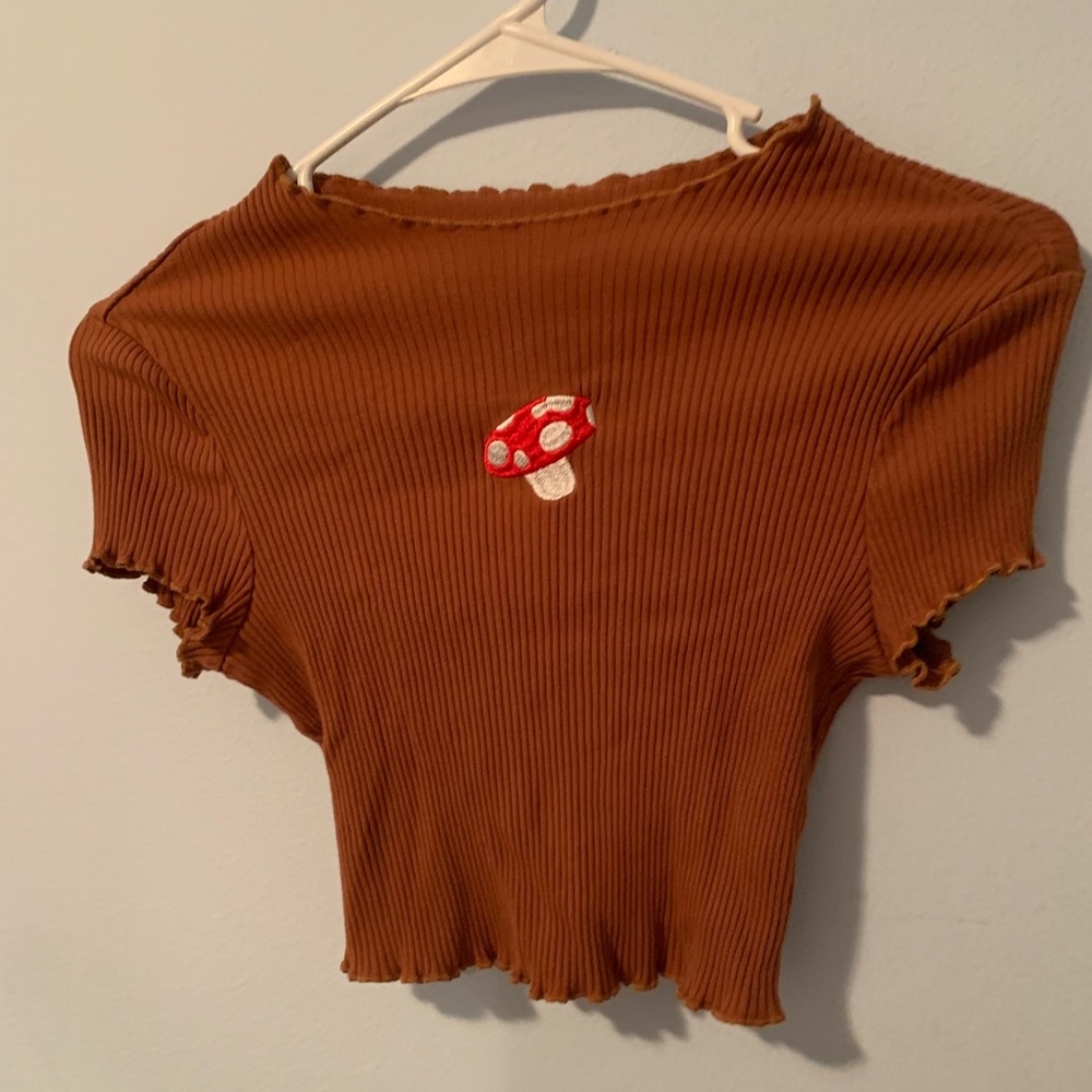 Brown Mushroom Knit Crop Top
